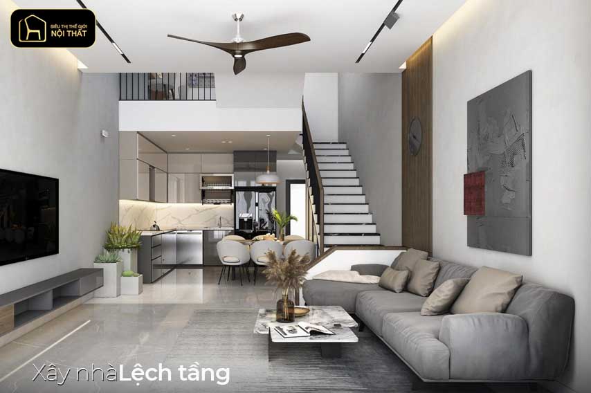 xây nhà lệch tầng