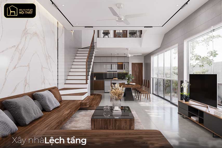 xây nhà lệch tầng