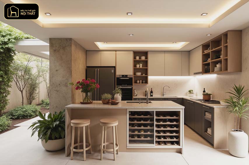 Tủ rượu phòng bếp hiện