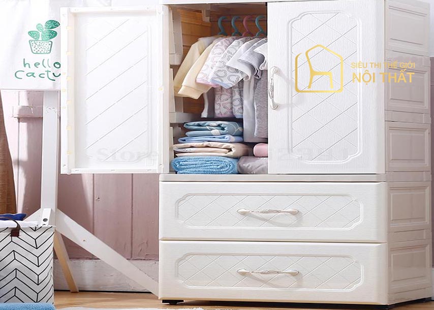 Tủ gỗ mini đựng quần áo chất liệu gỗ tự nhiên nhỏ gọn sơn trắng đẹp sang trọng cho phòng ngủ diện tích hẹp