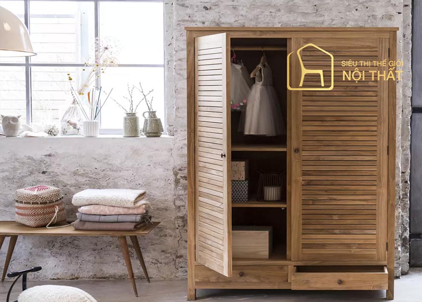 Tủ quần áo gỗ công nghiệp mini 2 cửa nhiều ngăn đựng đồ
