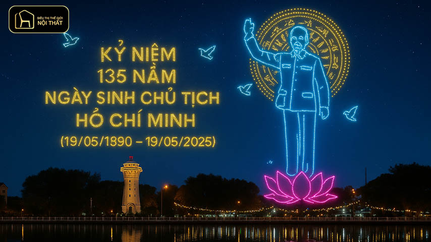 Tạo ảnh AI màn trình diễn drone kỷ niệm 135 năm sinh nhật Bác