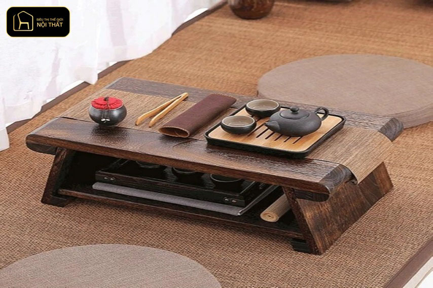 Bàn trà gỗ óc chó đẹp - Mẫu bàn trà gỗ óc chó chữ nhật kết hợp sofa tạo bố cục cân đối, chỉn chu cho phòng khách
