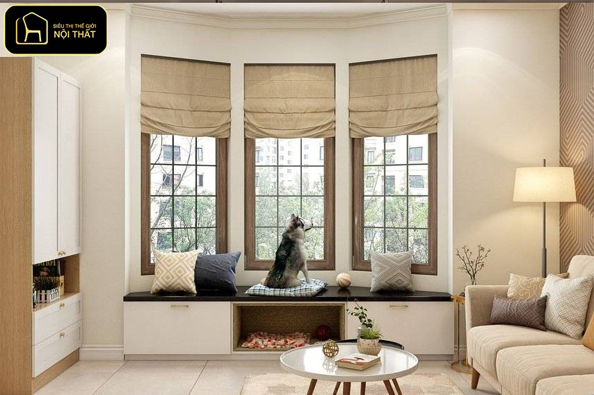 Decor tường phòng khách - Cửa sổ không chỉ lấy sáng mà còn là yếu tố decor quan trọng.