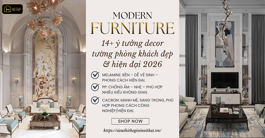 14+ ý tưởng decor tường phòng khách đẹp & hiện đại 2026