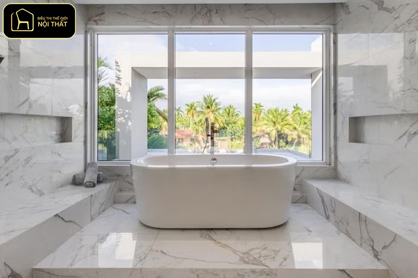 Mẫu gạch ốp lát nhà vệ sinh đẹp - Gạch vân đá mang vẻ đẹp sang trọng, tinh tế và tạo cảm giác cao cấp ngay từ cái nhìn đầu tiên.