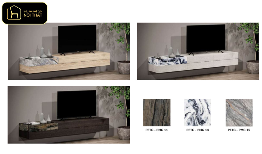 Mẫu kệ tivi treo tường phòng khách đang trở thành lựa chọn phổ biến trong thiết kế phòng khách hiện đại.