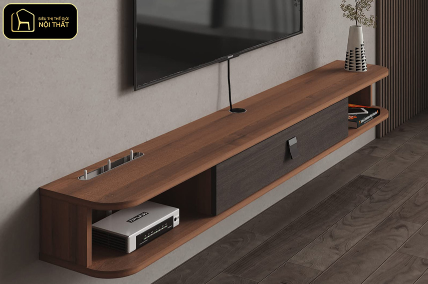 Mẫu kệ tivi treo tường phòng khách - Xác định kích thước kệ và vị trí treo phù hợp