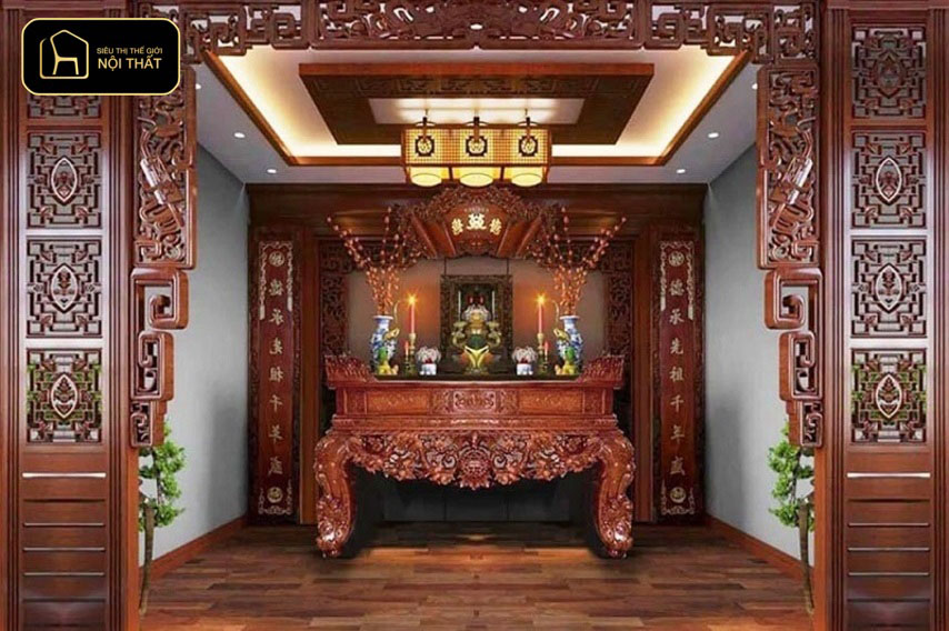 Mẫu phòng thờ đẹp hiện đại - Cách bày trí bàn thờ cân đối, gọn gàng giúp giữ sự thanh tịnh và trang trọng cho không gian thờ cúng