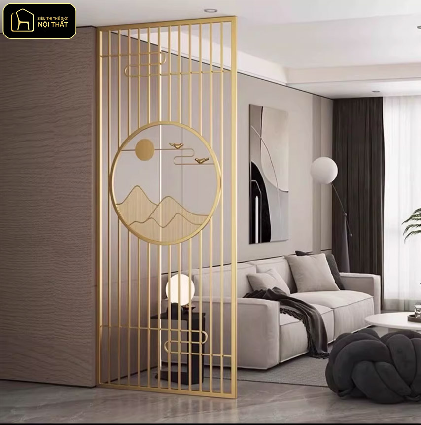 Mẫu vách ngăn phòng khách và bếp - Vách ngăn kim loại mang đến vẻ đẹp mạnh mẽ, hiện đại và độ bền cao theo thời gian.
