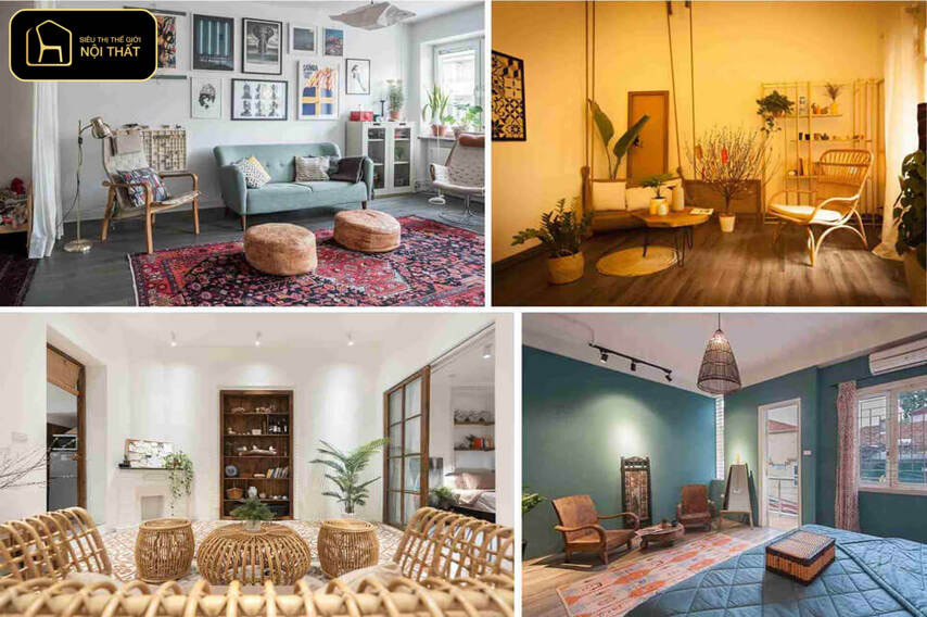 Trang trí nhà cửa theo phong cách vintage - Ánh sáng vàng từ đèn bàn và đèn tường tạo không khí vintage ấm cúng