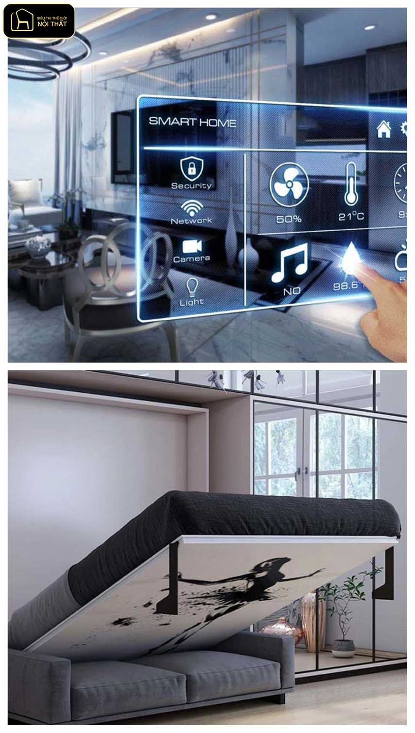 Nội thất thông minh - Bên trên là SmartHome, bên dưới là giường thông minh gấp tường