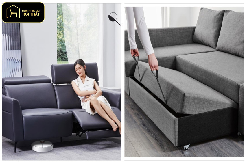 Nội thất thông minh - Bên trái là sofa giường thông minh, bên phải là sofa giường đa năng