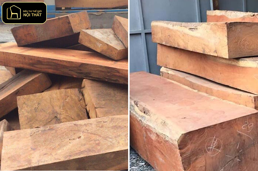 So sánh gỗ hương đá và gõ đỏ - Hương đá cứng như đá, tom mịn nặng tay và khó trầy; gõ đỏ cũng rất nặng, chịu va đập tốt, đầm chắc cho nội thất kích thước lớn.