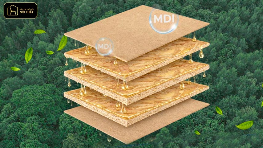 FOSB chống ẩm vượt trội so với ván dăm thông thường.nhờ sử dụng keo MDI (Moisture Resistant)