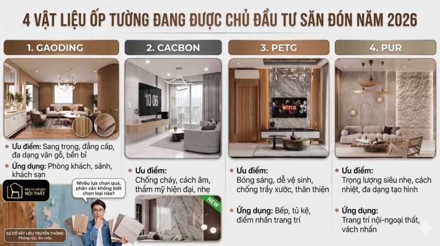 4 vật liệu ốp tường đang được chủ đầu tư săn đón năm 2026
