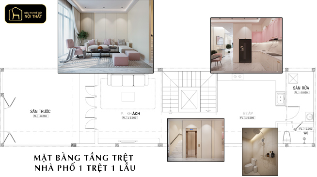 Nhà 1 trệt 1 lầu 3 phòng ngủ