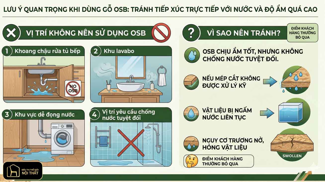 Không nên dùng OSB ở những khu vực ẩm ướt