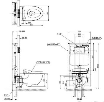 Alternative view of TCF4911EZ#NW1 WH172AAT TCA464 MB174P#SS Bàn cầu treo tường giấu dây LP Series thế hệ mới, kèm nắp rửa điện tử WASHLET dòng S7 - TCF4911EZ
