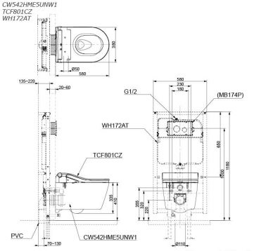 Alternative view of Bàn cầu treo tường kèm nắp rửa điện tử WASHLET seri RW