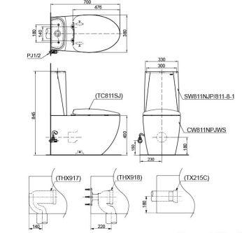 Alternative view of Bàn cầu hai khối LP Series, nắp đóng êm TC811SJ