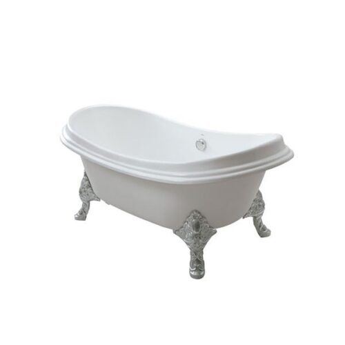 Bồn tắm đặt sàn gang tráng men, chân mạ bạc
