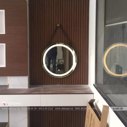 Gương Led Bàn Trang Điểm Dây Da Đen Treo Tường DA.60.2B