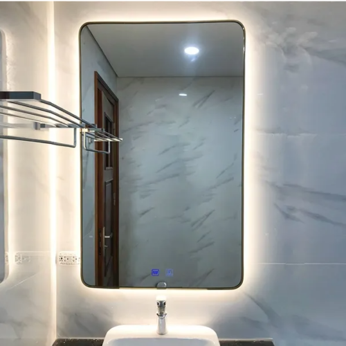 Gương phòng tắm đèn led khung mạ PVD màu vàng DPVD712.4A