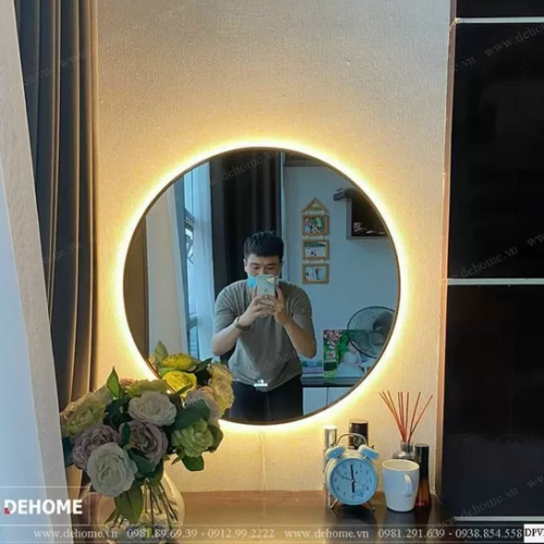Gương Trang Điểm Thông Minh Hình Tròn Có Đèn Led Viền Mạ PVD - DPVD60.8A