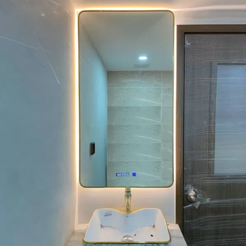 Gương phòng tắm đèn led khung mạ PVD màu vàng DPVD715.5A