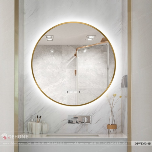 Gương tròn khung inox mạ PVD màu vàng DPVD60.4D